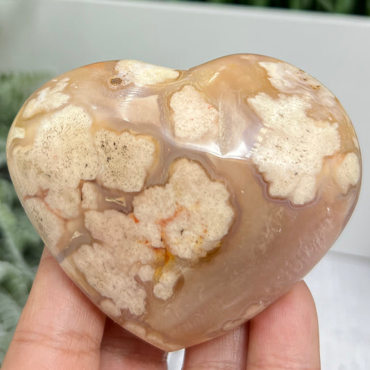 Flower Agate Heart Healing Crystal Carving 194g