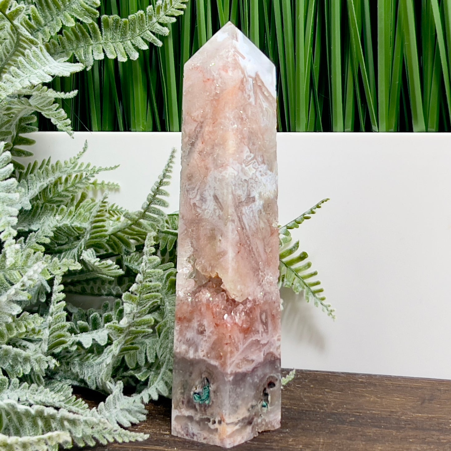 Pink Amethyst with Malachite Tower Healing Crystal Generator 220g 143mm