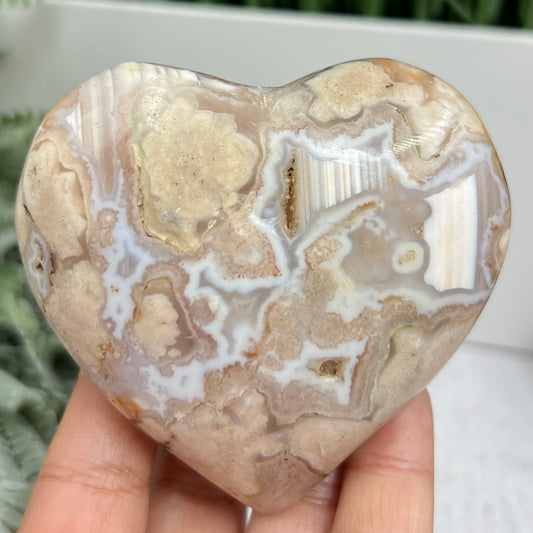 Flower Agate Heart Large Healing Crystal Carving 324g