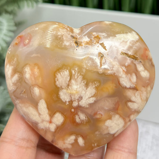 Flower Agate Heart Healing Crystal Carving 186g