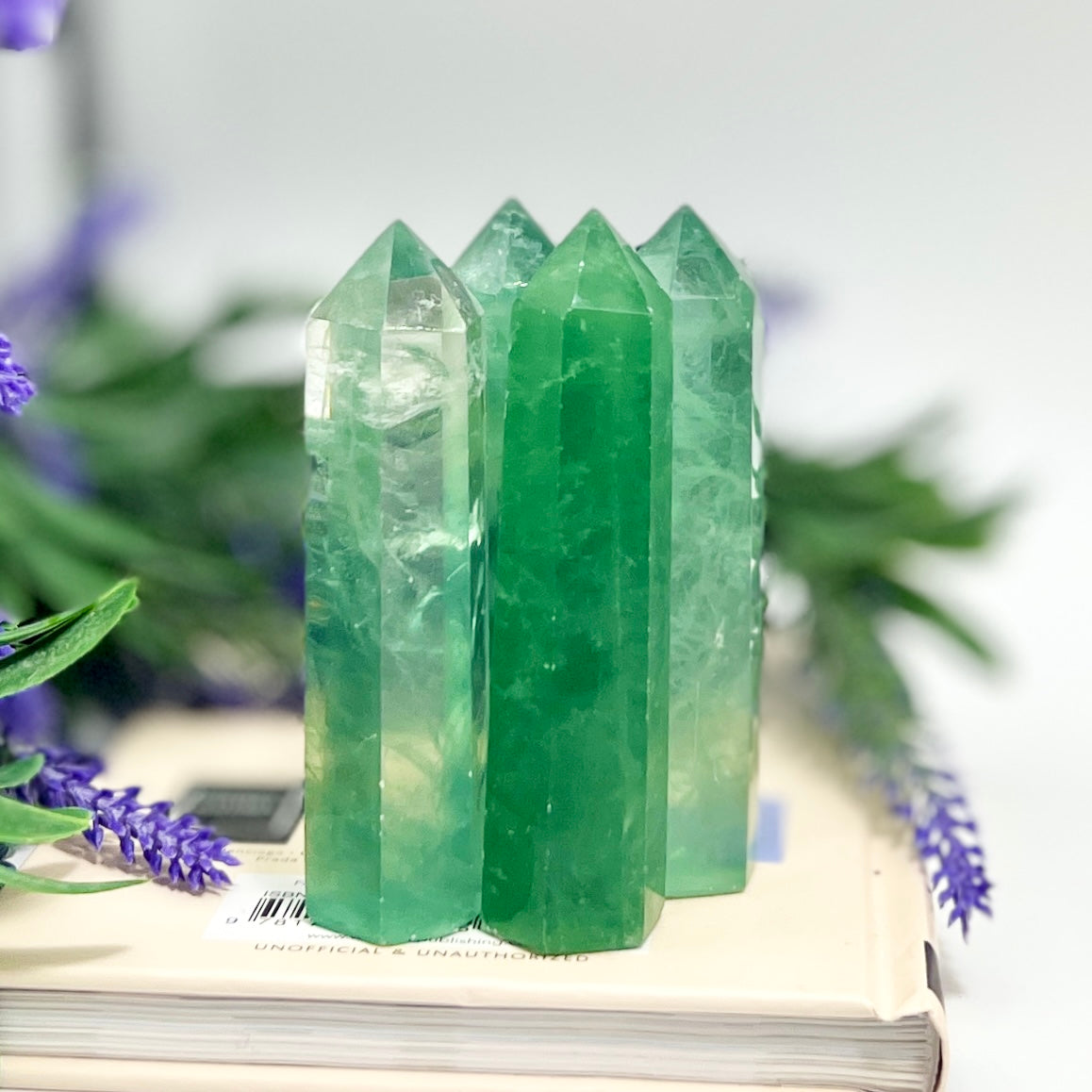 Green Fluorite Points Towers Translucent Crystal Generators