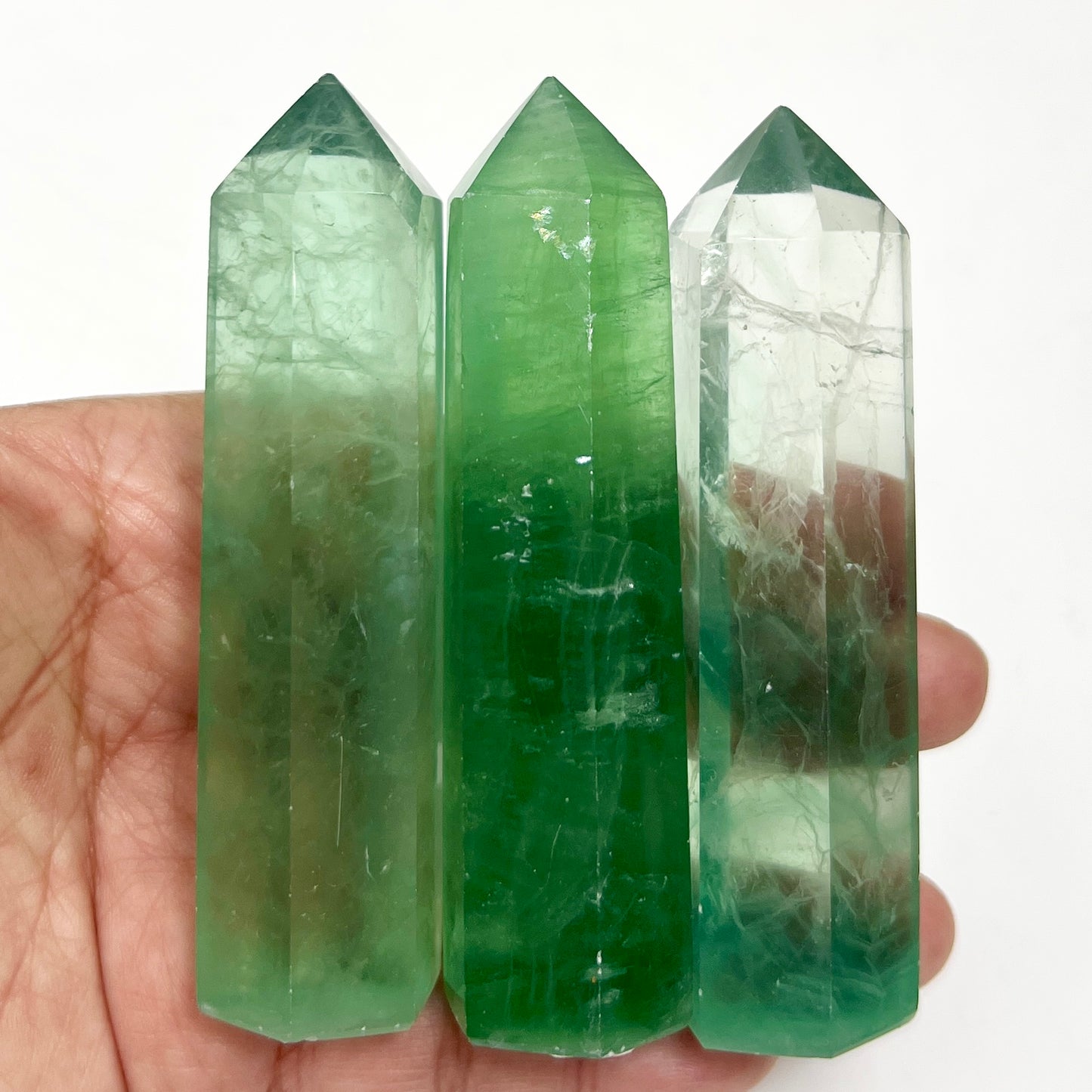 Green Fluorite Points Towers Translucent Crystal Generators