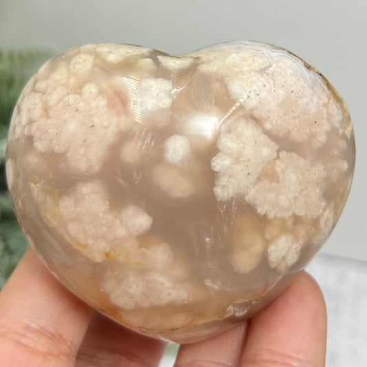 Flower Agate Heart Healing Crystal Carving 184g