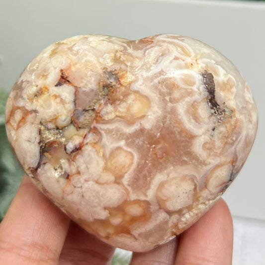 Flower Agate Heart Healing Crystal Carving 190g