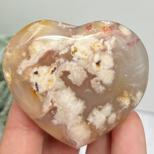 Flower Agate Heart Healing Crystal Carving 100g