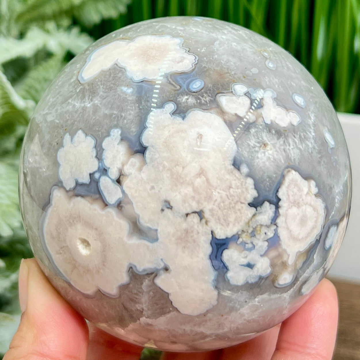 Pink Blue Flower Agate Quartz Sphere Crystal Ball 948g 88mm