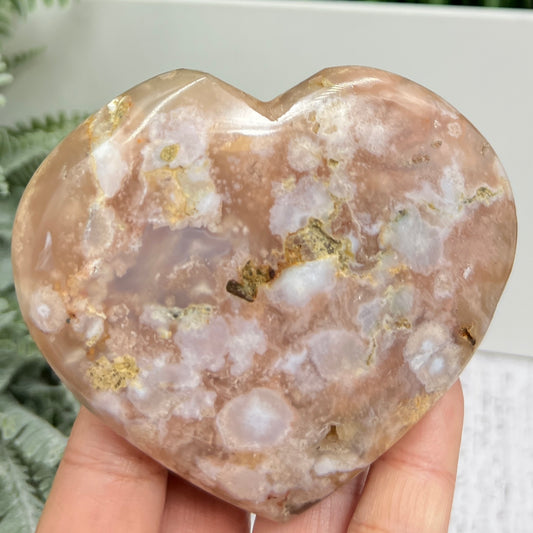 Flower Agate Heart Large Healing Crystal Carving 290g