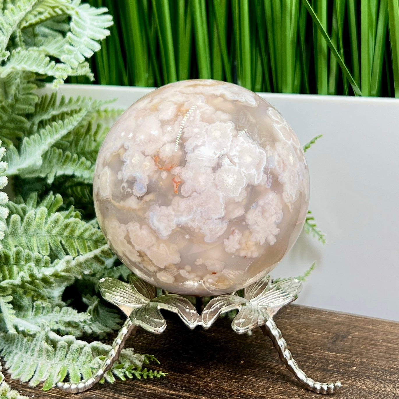 Flower Agate Sphere Healing Crystal Ball 676g 79mm