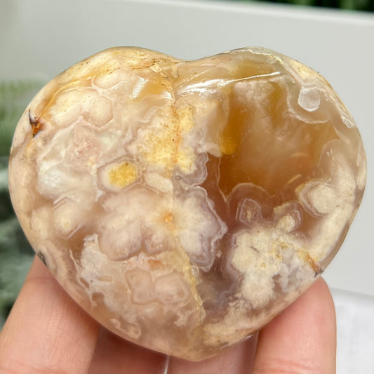 Flower Agate Heart Healing Crystal Carving 158g