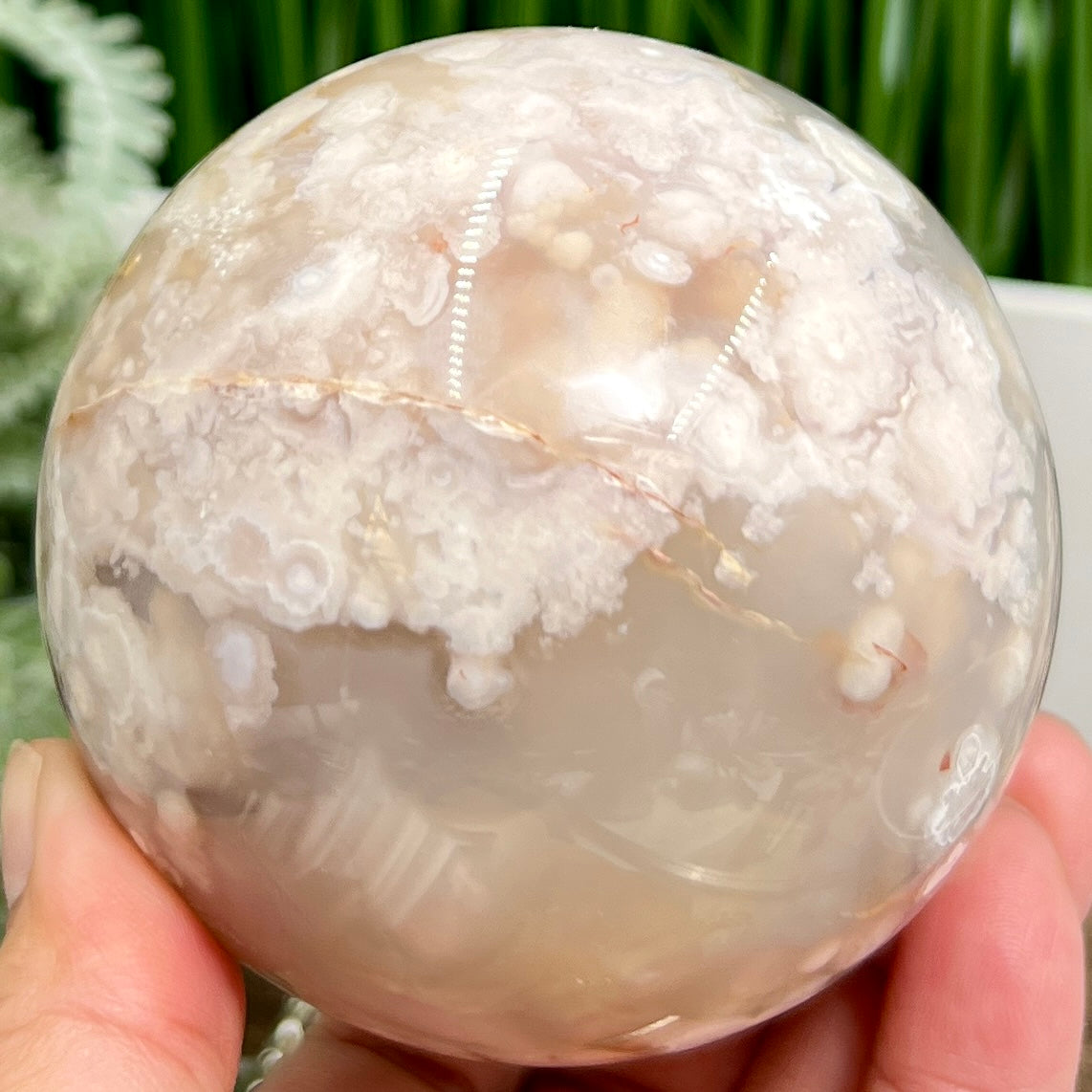 Flower Agate Sphere Healing Crystal Ball 676g 79mm