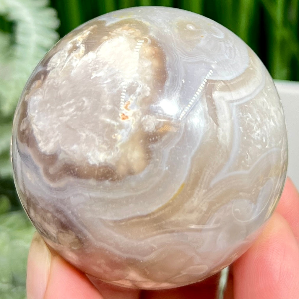 Flower Agate with Quartz Sphere Healing Crystal Ball 228g 55mm