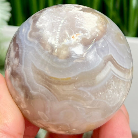 Flower Agate with Quartz Sphere Healing Crystal Ball 228g 55mm