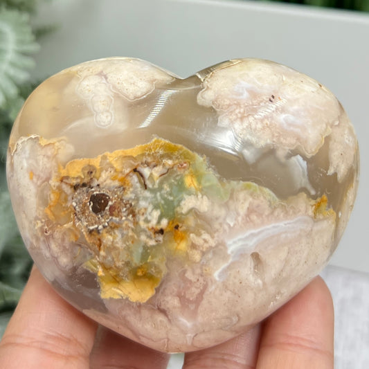 Flower Agate Heart Healing Crystal Carving 252g