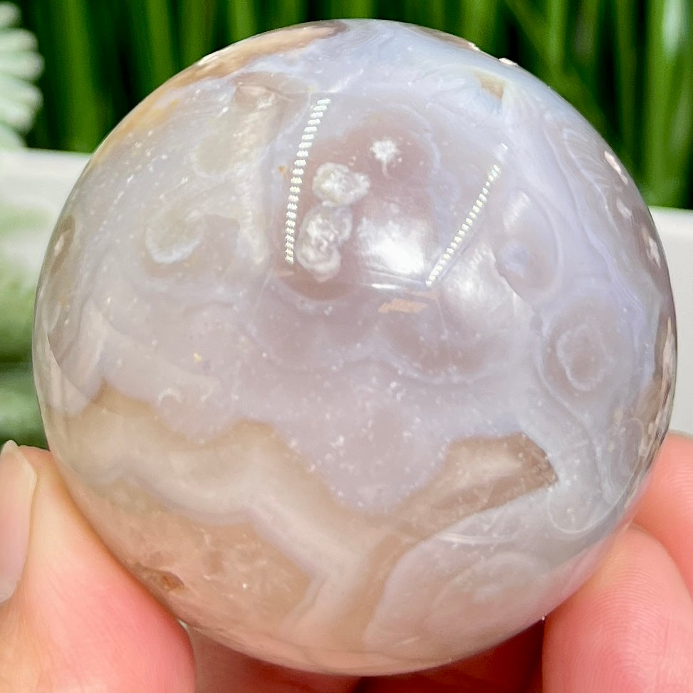 Flower Agate with Quartz Sphere Healing Crystal Ball 228g 55mm