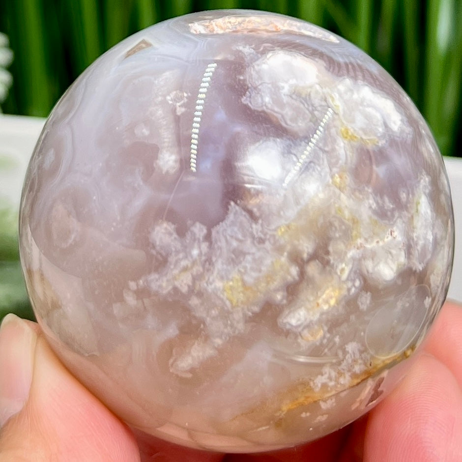 Flower Agate with Quartz Sphere Healing Crystal Ball 228g 55mm