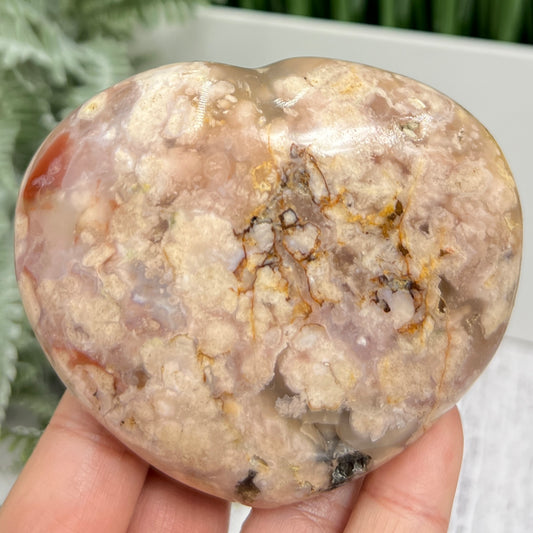 Flower Agate Heart Large Healing Crystal Carving 324g