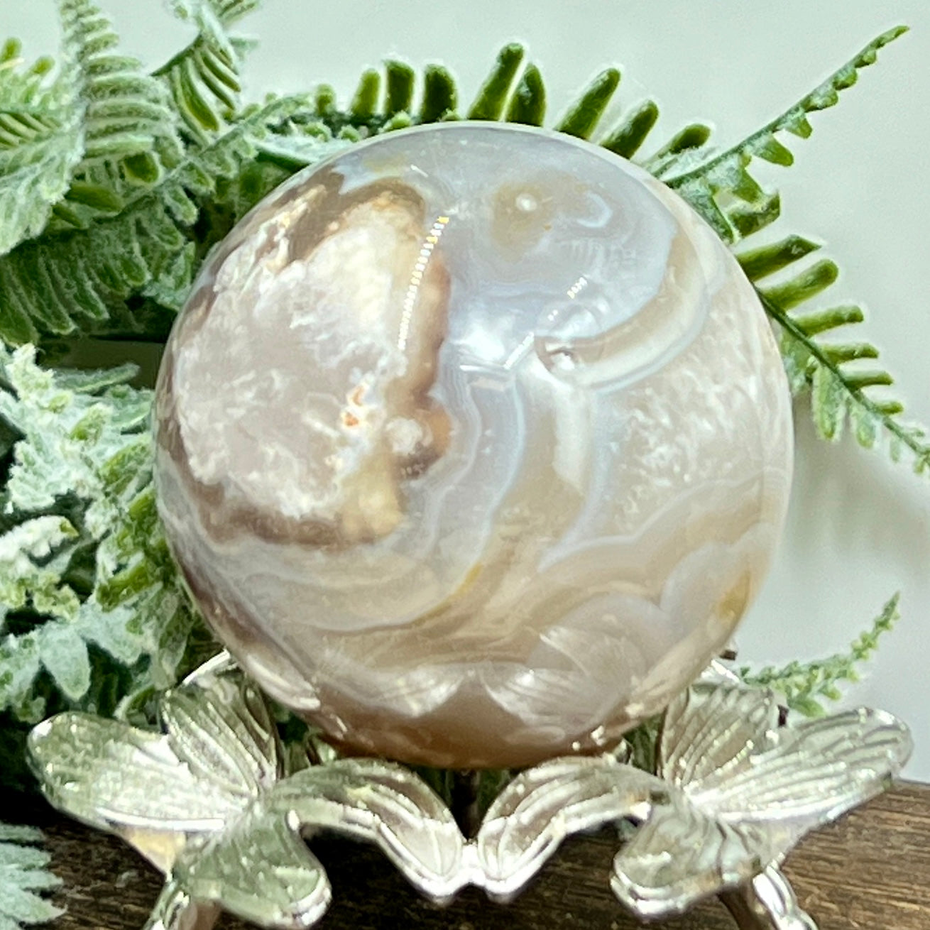 Flower Agate with Quartz Sphere Healing Crystal Ball 228g 55mm