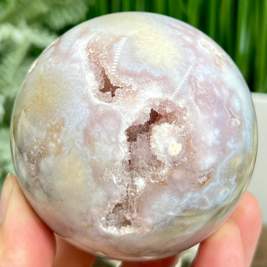 Pink Amethyst Flower Agate Dendritic Quartz Sphere Crystal Ball 488g 71mm