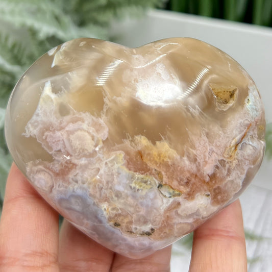 Flower Agate Heart Healing Crystal Carving 234g