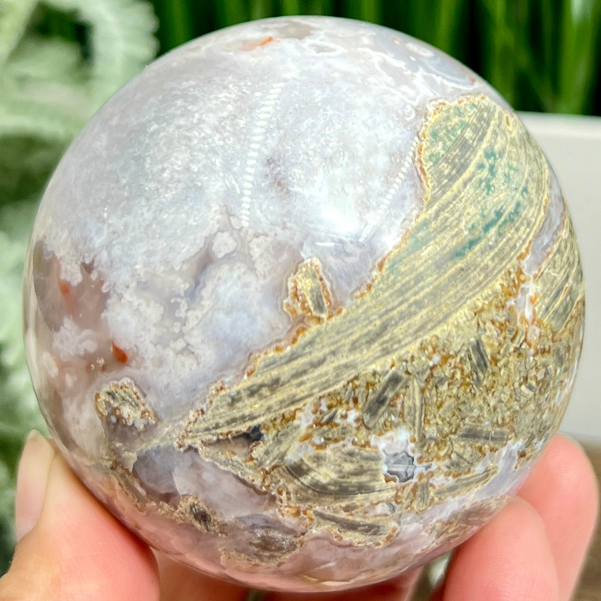 Flower Agate Sphere Healing Crystal Ball 452g 70mm