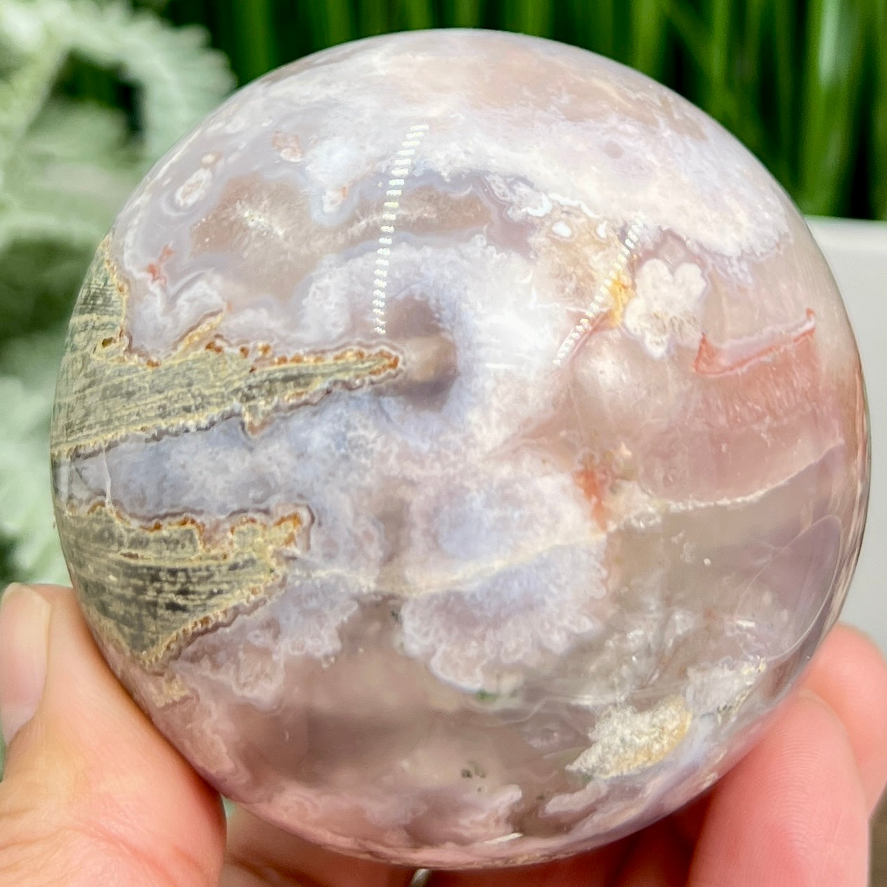 Flower Agate Sphere Healing Crystal Ball 452g 70mm