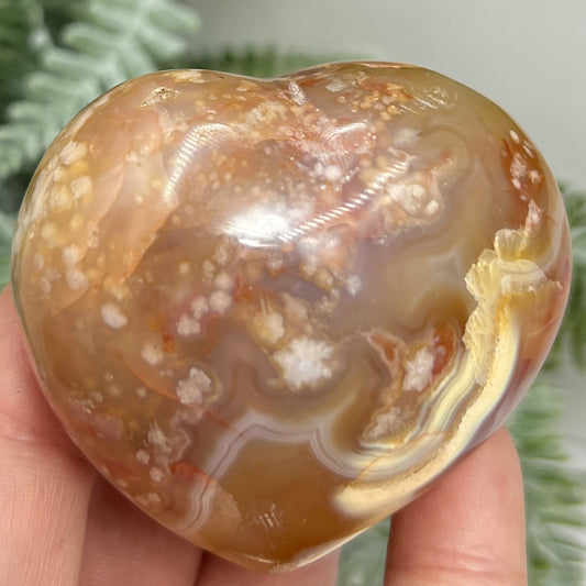 Red Flower Agate Heart Healing Crystal Carving 166g