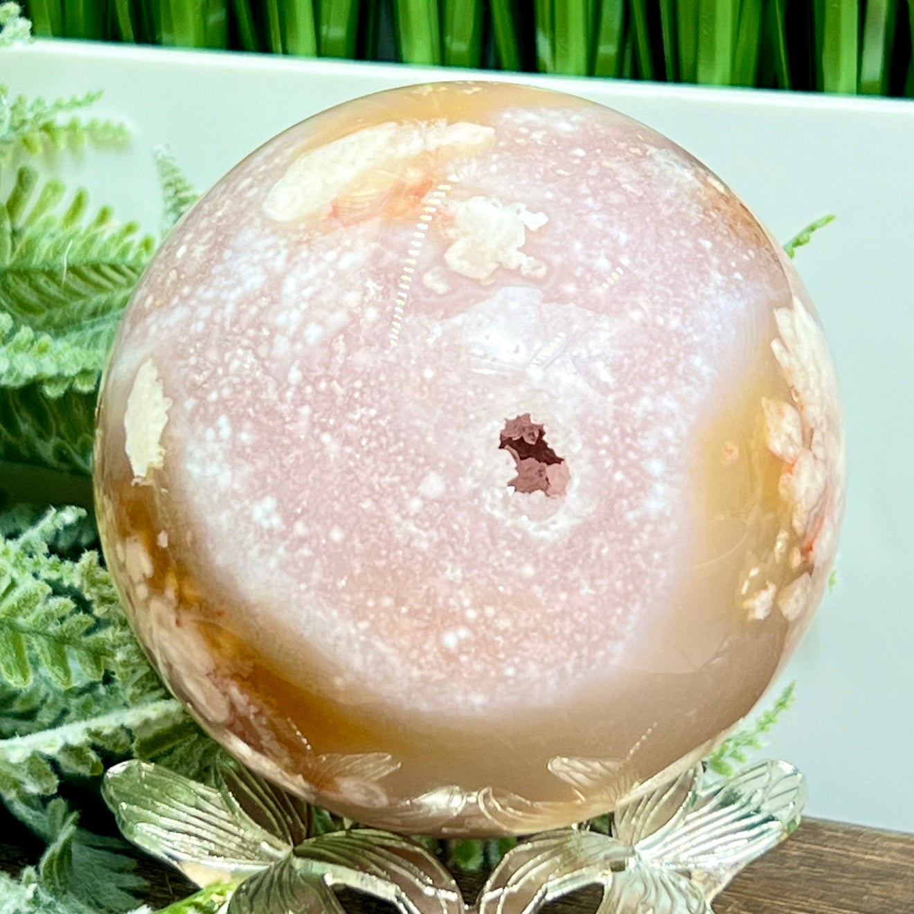 Pink Amethyst Flower Agate Sphere Healing Crystal Ball 658g 79mm