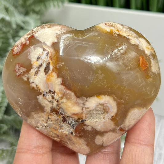 Flower Agate Heart Large Healing Crystal Carving 264g