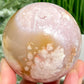 Pink Amethyst Flower Agate Sphere Healing Crystal Ball 658g 79mm