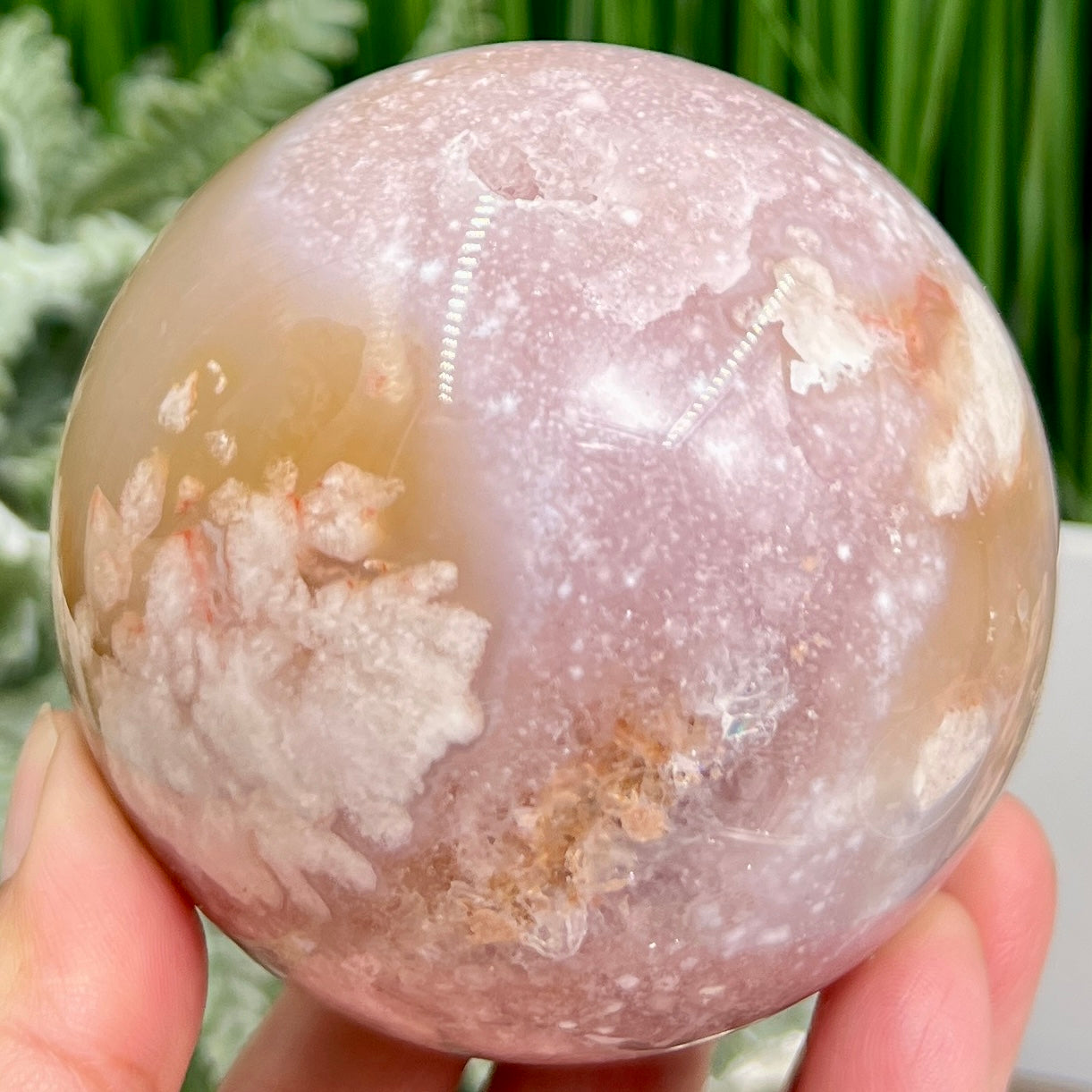 Pink Amethyst Flower Agate Sphere Healing Crystal Ball 658g 79mm