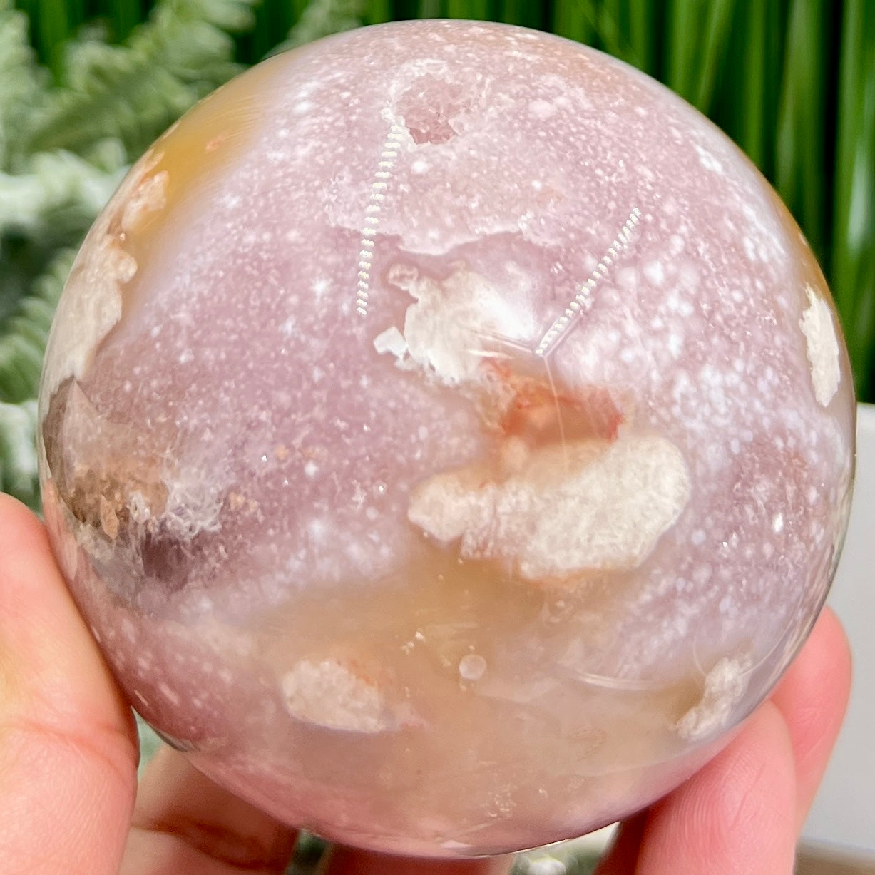 Pink Amethyst Flower Agate Sphere Healing Crystal Ball 658g 79mm