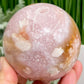 Pink Amethyst Flower Agate Sphere Healing Crystal Ball 658g 79mm