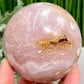 Pink Amethyst Flower Agate Sphere Healing Crystal Ball 658g 79mm