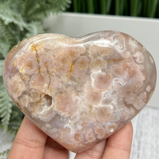 Flower Agate Heart Large Healing Crystal Carving 218g