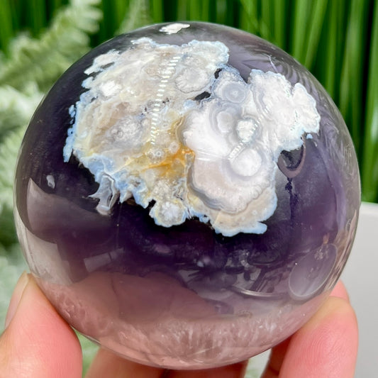 Flower Agate Purple Quartz Sphere Crystal Ball 496g 71mm