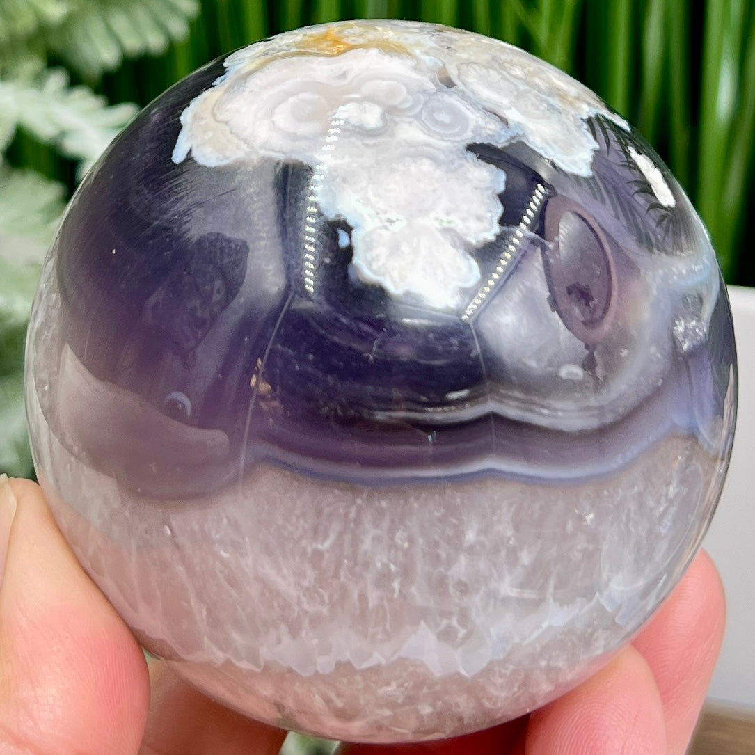 Flower Agate Purple Quartz Sphere Crystal Ball 496g 71mm