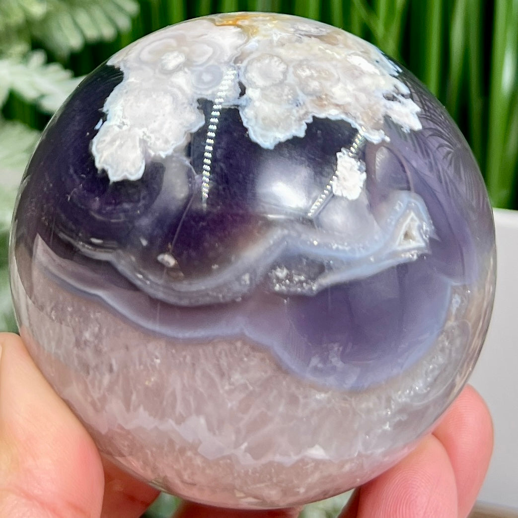 Flower Agate Purple Quartz Sphere Crystal Ball 496g 71mm