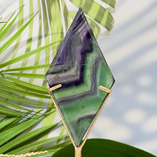 Rainbow Fluorite Diamond Rhombus on Stand Healing Crystal Home Decoration