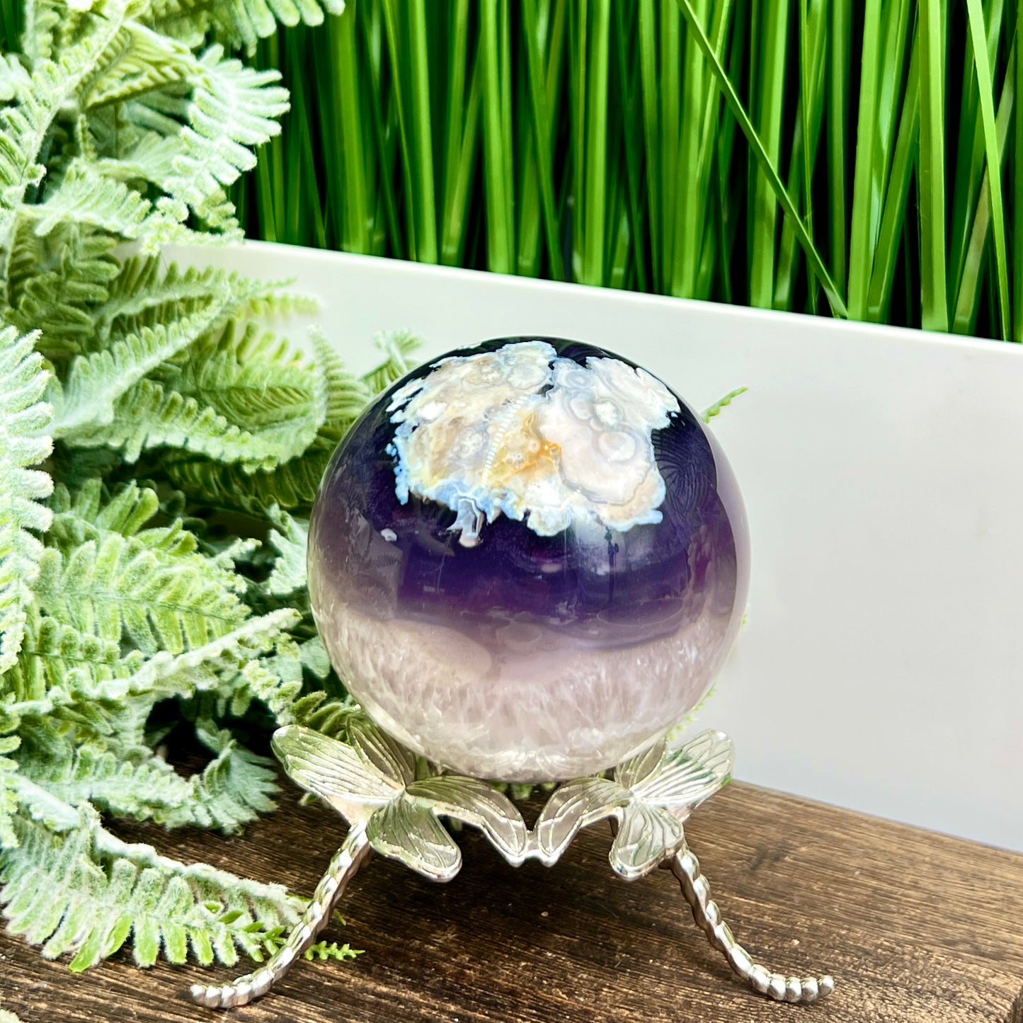 Flower Agate Purple Quartz Sphere Crystal Ball 496g 71mm