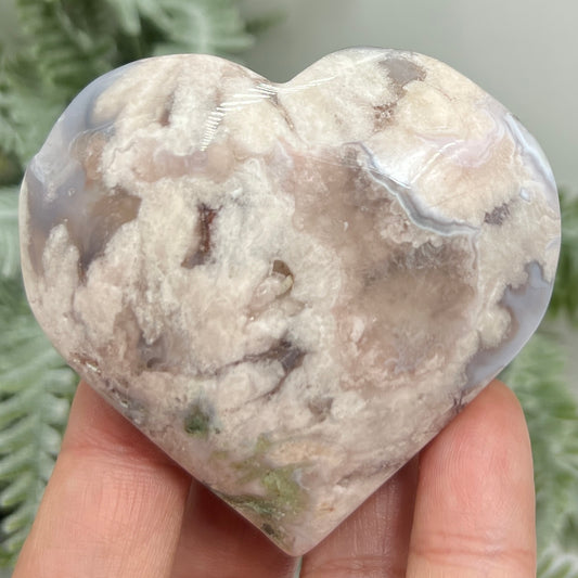 Flower Agate Heart Healing Crystal Carving 134g