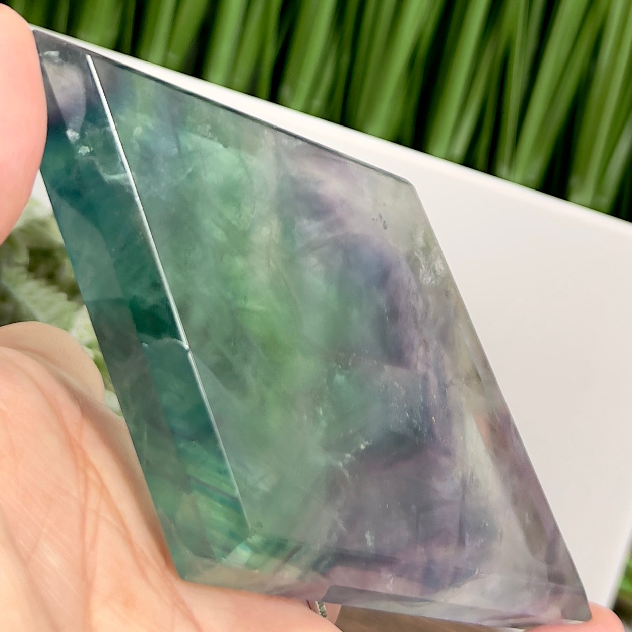 Rainbow Fluorite Diamond Rhombus on Stand Healing Crystal Home Decoration