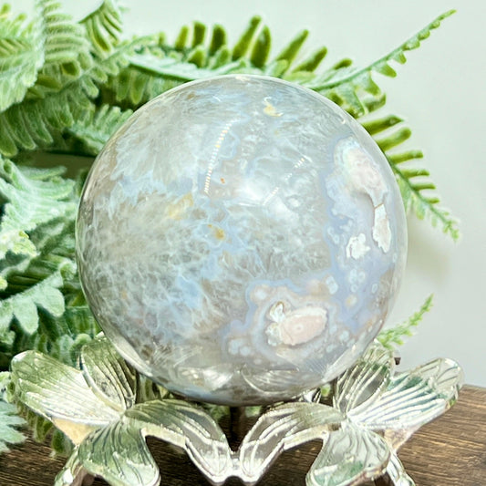 Flower Agate With Quartz Sphere Healing Crystal Ball 224g 55mm