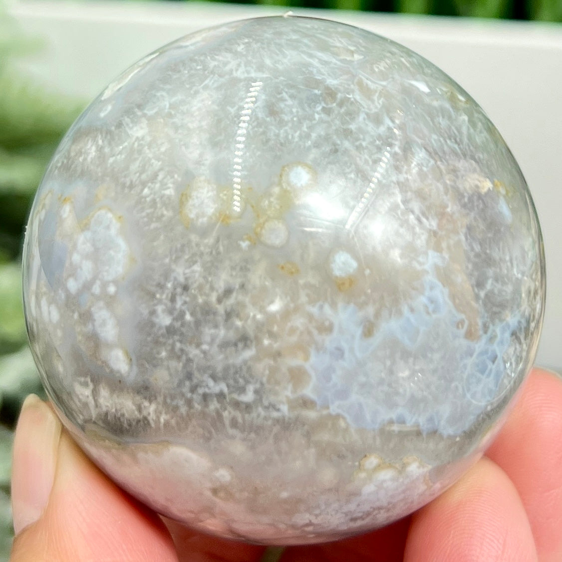 Flower Agate With Quartz Sphere Healing Crystal Ball 224g 55mm