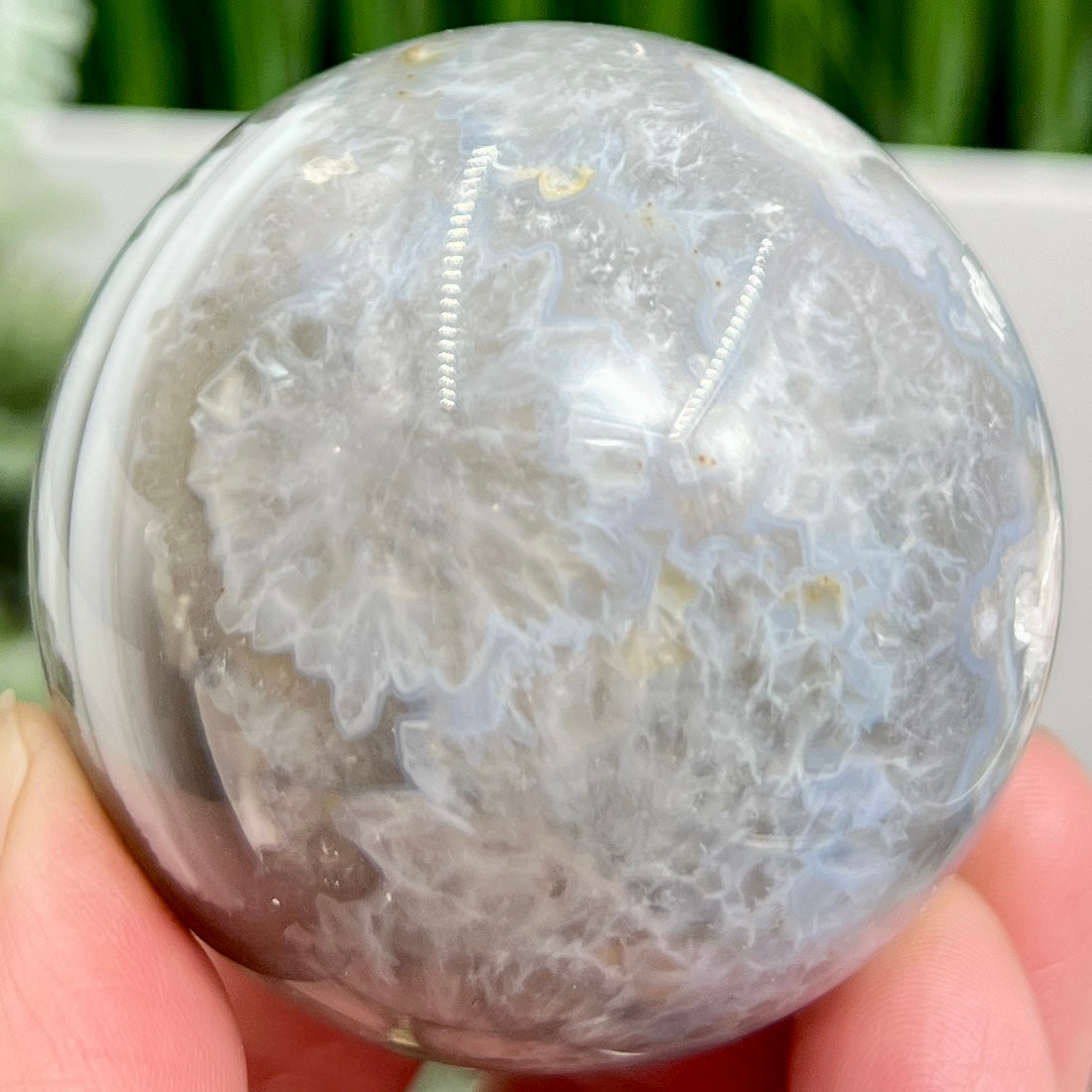 Flower Agate With Quartz Sphere Healing Crystal Ball 224g 55mm