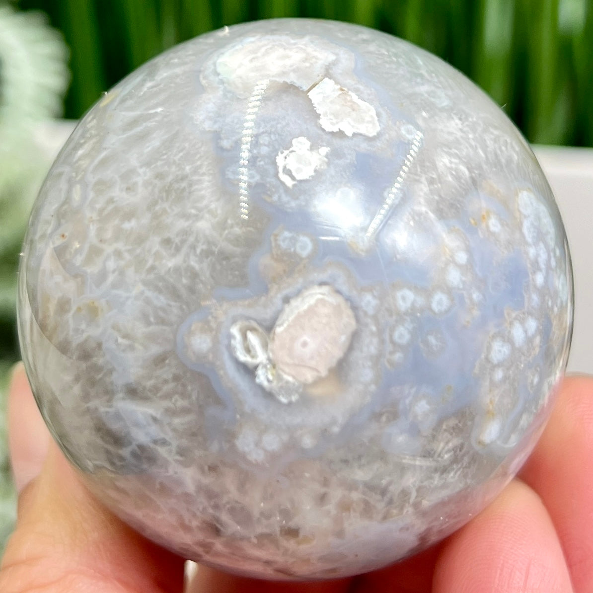 Flower Agate With Quartz Sphere Healing Crystal Ball 224g 55mm