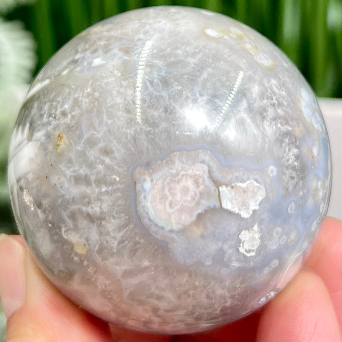 Flower Agate With Quartz Sphere Healing Crystal Ball 224g 55mm