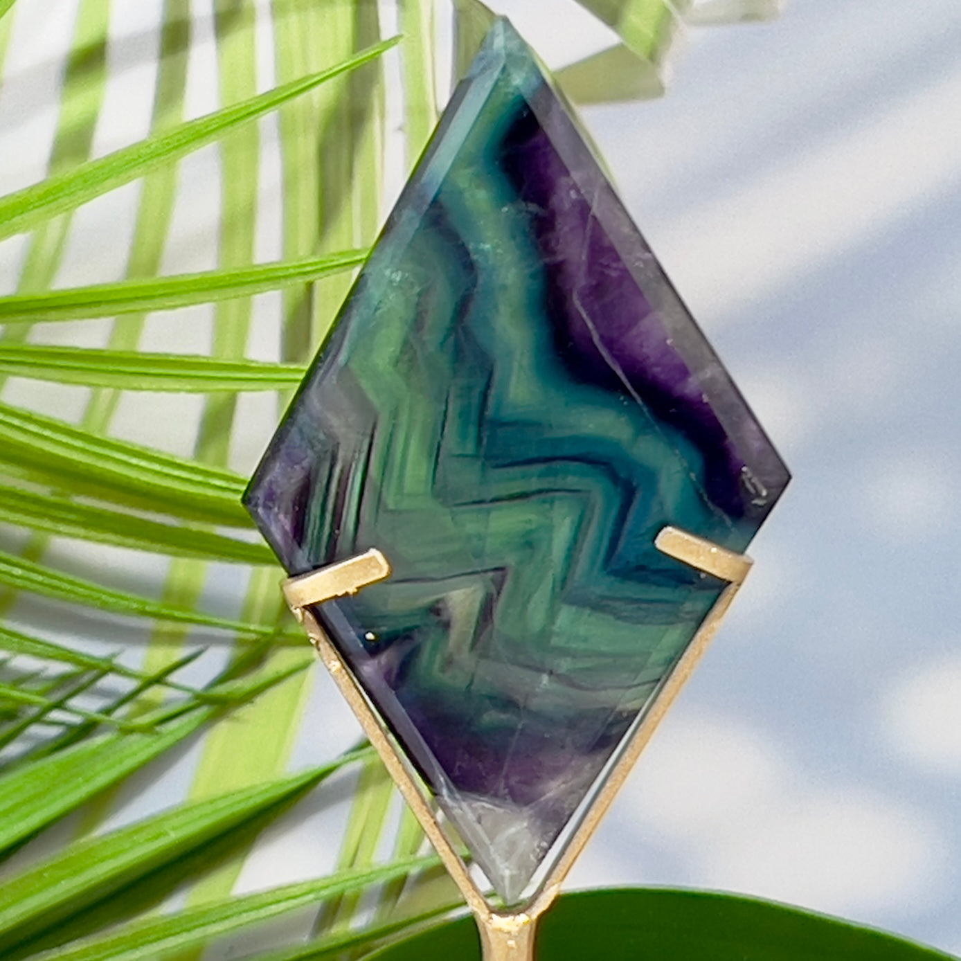 Rainbow Fluorite Diamond Rhombus on Stand Healing Crystal Home Decoration