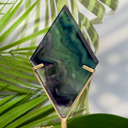 Rainbow Fluorite Diamond Rhombus on Stand Healing Crystal Home Decoration