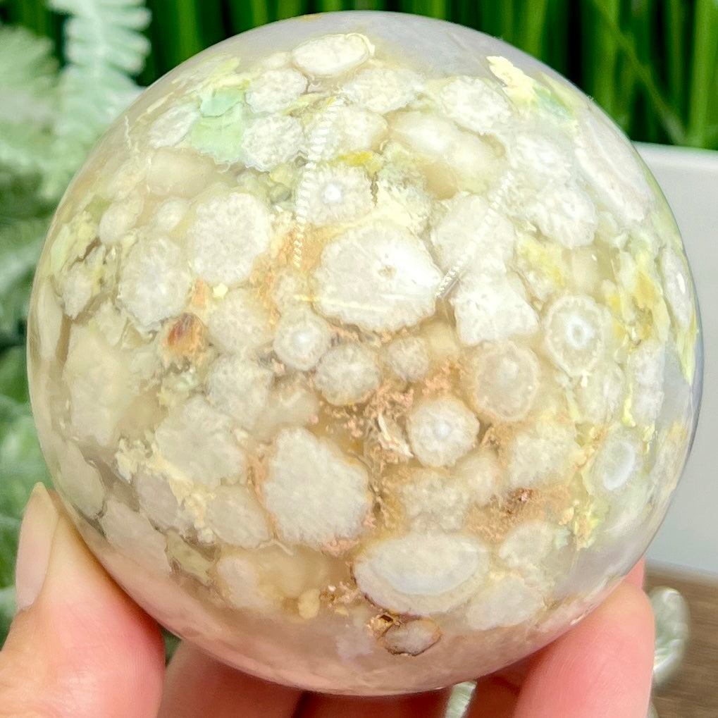 Pink Amethyst Flower Agate Pink Green Sphere Healing Crystal Ball 626g 77mm