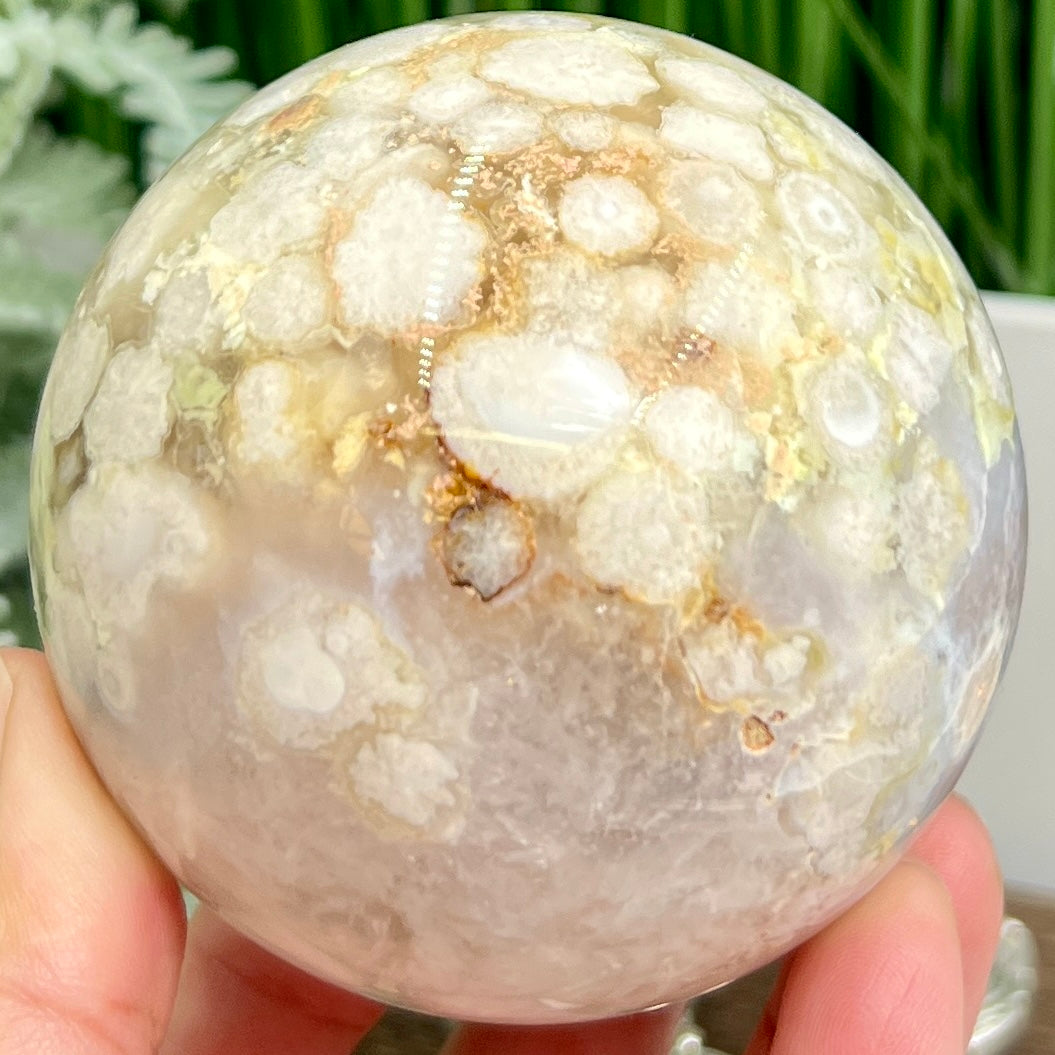 Pink Amethyst Flower Agate Pink Green Sphere Healing Crystal Ball 626g 77mm